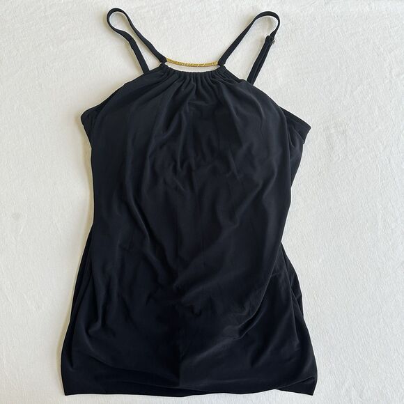 Magicsuit Black One-Piece Swim Suit 14 Gold Bar Adjustable Straps Slimming Dress - Picture 3 of 10